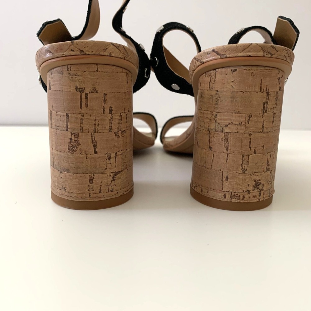 New Dolce Vita Jalina Studded Black Suede Leather Sandals Round Cork Heel 6 - Picture 6 of 12